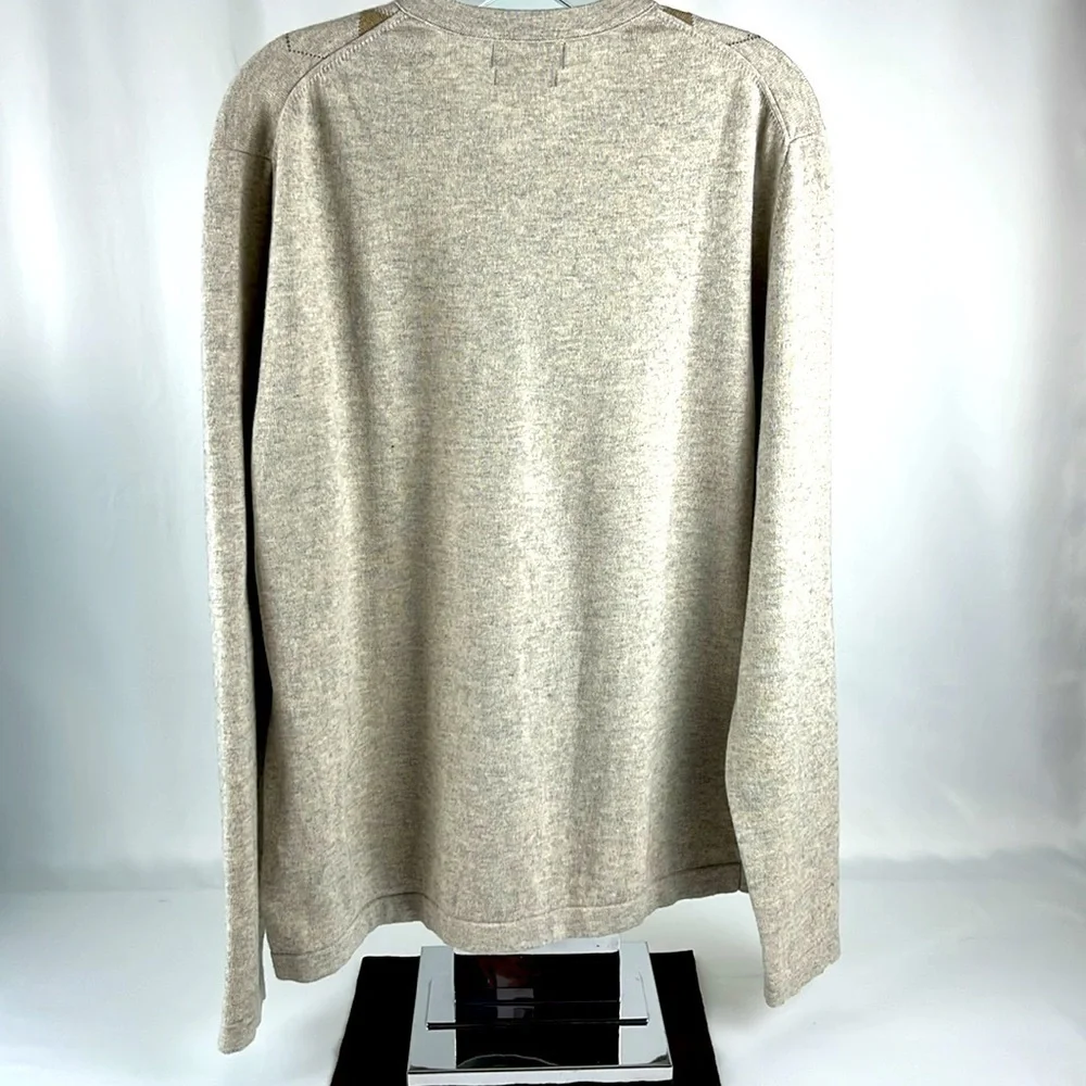 Banana Republic Cotton Cashmere Argyle Sweater XL Tan Heathered Cream/Gray Brown